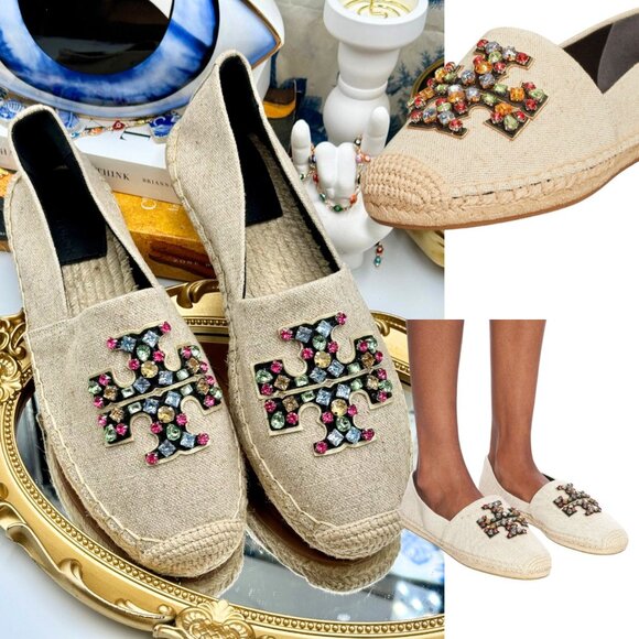 Tory Burch Shoes - 🆕 TORY BURCH 🧿 NWOT Ines Linen & Leather Bejewelled Espadrilles - Size 9